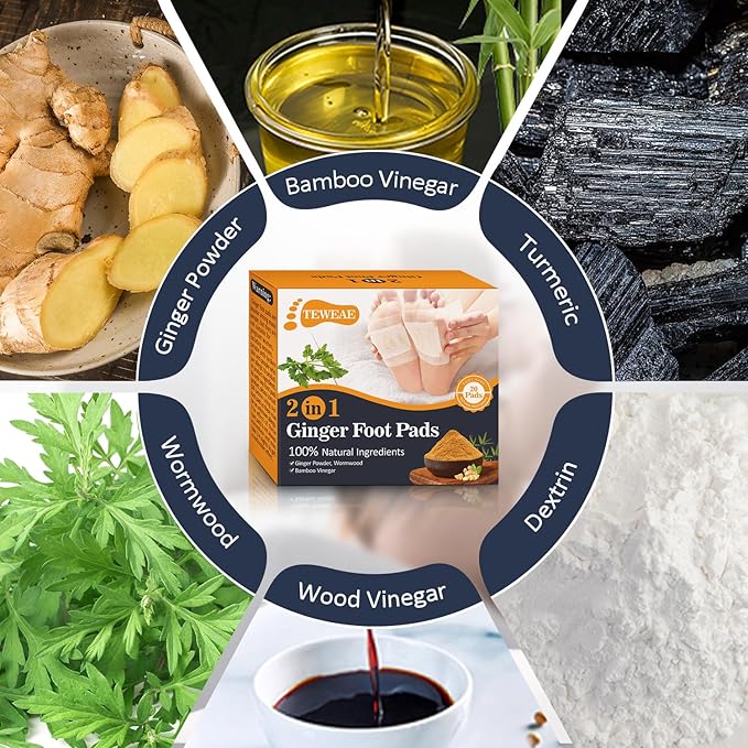 2 in 1 Foot Pads, 20 Pads Tear and Use Pure Ginger Bamboo Wormwood Foot Pads, Bigger Adhesive ''Stay in Place'' Goodnight Pads-StrideForce Fitness