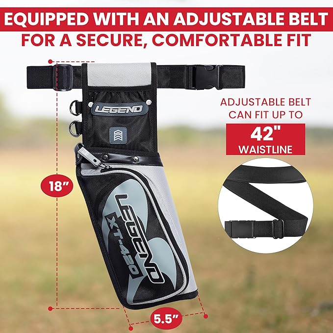 Legend XT420 Field Quiver - Left or Right-Handed Quiver Arrow Holder, Archery Quiver with 3 Arrow Tube, Durable Nylon Hip Quivers with Multiple Pockets for Archery Accessories, Score Card & Tools-StrideForce Fitness