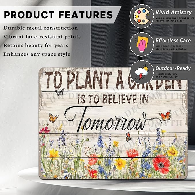 Gardening Vintage Metal Sign Plaque To Plant A Garden is To Believe Tomorrow Sign for Home Greenhouse Living Room Bedroom Outdoor Decor 12 * 16inch-StrideForce Fitness