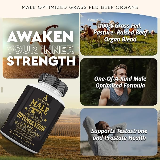 Ancestral Supplements Mofo, Supplements for Men, Support for Energy Levels and Overall Men's Health and Wellness, Non-GMO Grass Fed Beef Organ Supplement with Liver, No Fillers, 180 Capsules-StrideForce Fitness