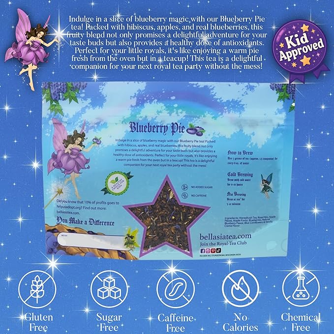 Bellasia Tea Blueberry Pie for Kids Using Real Fruit Pieces - Caffeine Free Herbal Tea Blend with Real Ingredients & Balanced Flavor- Add Loose Leaf Tea to Your Child’s Routine for A Fun & Tasty Drink. 20-25 Cups-StrideForce Fitness