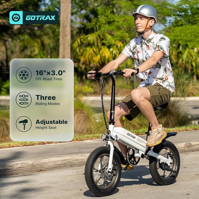 Gotrax S3 Electric Bike, 16x3.0 Fat Tire Electric Bicycle Adults, 750W Peak Motor, Max Range 25 Miles, Up to 20 Mph, Removable Battery, Adjustable Seat, Folding Electric Bike for Adults/Teens 13+-StrideForce Fitness