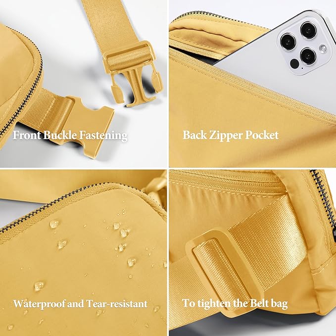 ODODOS Unisex Mini Belt Bag with Adjustable Strap Small Fanny Pack for Workout Running Traveling Hiking, Buff Yellow-StrideForce Fitness