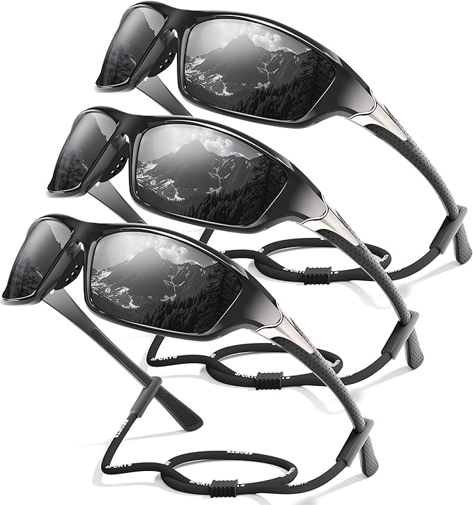 3 Pack Polarized Sports Sunglasses for Men, Mens Sunglasses Wrap Around UV400 Protection for Cycling Fishing Driving-StrideForce Fitness