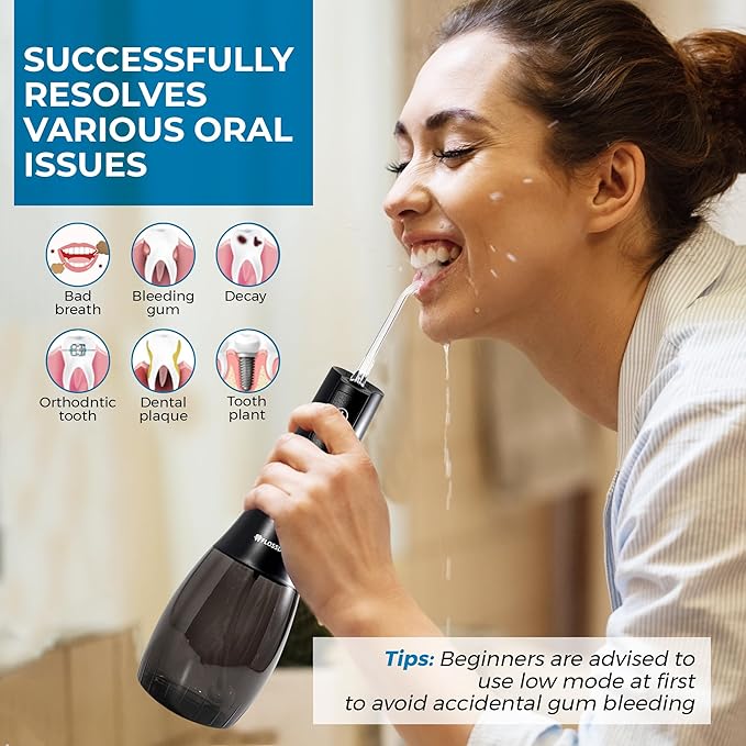 Water Flosser for Braces & Tonsil Stone Remover, 400ml Tank, IPX8 Waterproof, Dental Floss with 6 Tips Including Tongue Scraper, Cordless Water Flossers for Teeth, Bad Breath Treatment for Adults