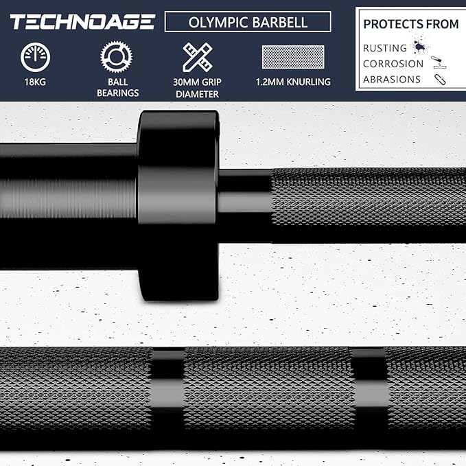 TECHNOAGE 7FT Olympic Barbell Olympic Bar Solid Chrome Barbell 700LBS Load Capacity(2-Inch Plate) for Weightlifting, Squats, Dead-Lifts, Presses, and Lunges-StrideForce Fitness