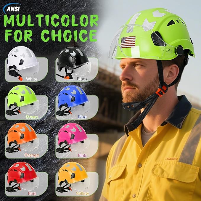 AOLAMEGS Construction Safety Hard Hat - ANSI Z89.1 Type Ι OSHA Approved Safety Helmets with Chin Straps Lightweight Reflective Vented ABS Hard Hats For Men Women Industrial Workwear 6-point Suspension-StrideForce Fitness