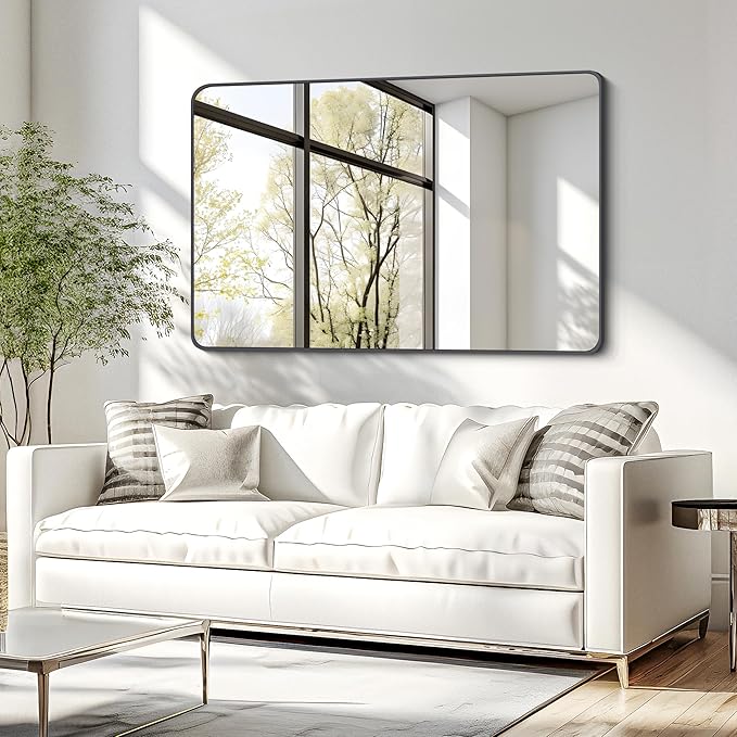 FORBATH Black Bathroom Mirror, Rectangular Vanity Mirror 26" X 38" Wall Mounted Rounded Corner Farmhouse Metal Framed Bath Mirror for Living Room Bedroom Entryway Decor, Hangs Horizontal or Vertical-StrideForce Fitness