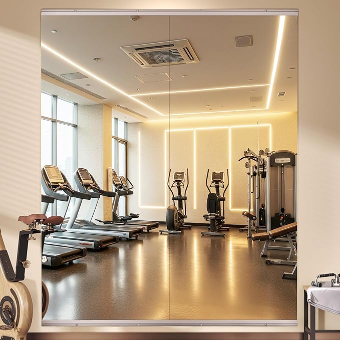 Hasipu Home Gym Mirror, 55.1" x 23.6" x 2 PCS Frameless Wall Mounted Mirrors, Large Body Mirror for Home Gym, Yoga Studio, Bedroom, Silver Tempered Glass-StrideForce Fitness