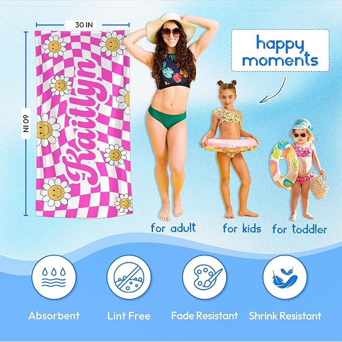 JML Personalized Beach Towel with Name, Custom Flower Beach Towel, Customized Microfiber Pool Towel, Quick Dry & Absorbent Swim Towel for Adult,Anniversary, Birthday, Summer Holiday,Vacation-StrideForce Fitness