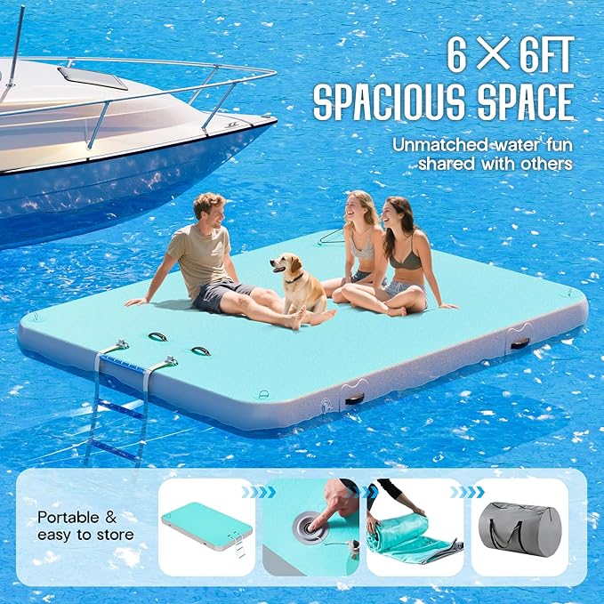 Specraft Inflatable Floating Dock, Non-Slip Air Dock Platform loating Island Raft with Rope Ladder for Pool Lake Beach Ocean-StrideForce Fitness