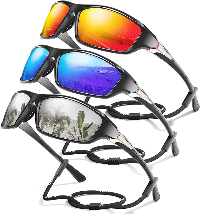 3 Pack Polarized Sports Sunglasses for Men, Mens Sunglasses Wrap Around UV400 Protection for Cycling Fishing Driving-StrideForce Fitness