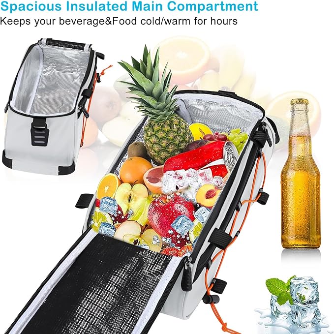 MOSISO Bike Rack Bag with 2 Removable Panniers, Waterproof Bike Trunk Cooler Storage Handbag Insulated Bicycle Rear Seat Pouch, Bicycle Storage Saddle Shoulder Bag Cycling Luggage Pouch, Silver-StrideForce Fitness