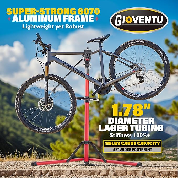 Gioventù 110 LBS E Bike Repair Stand, Heavy Duty Bicycle Maintenance Stand with High-Strength Steel, Bike Mechanic Workstand for E-bikes, Mountain Bikes and Road Bikes - Red-StrideForce Fitness
