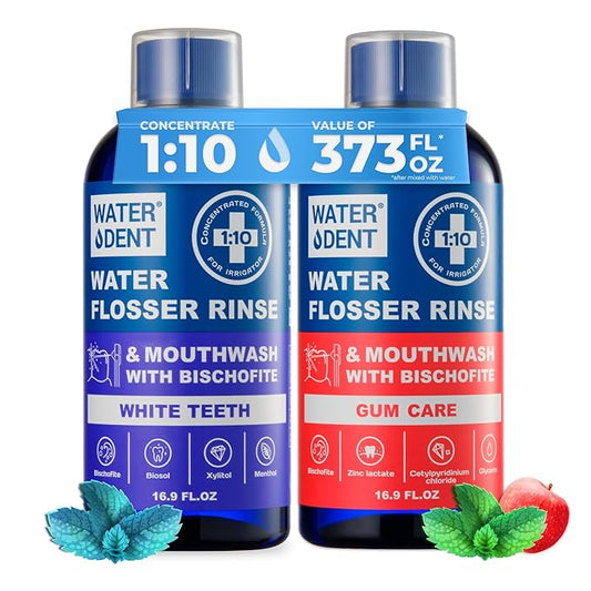 2 Pack Set - Concentrated Water flosser Rinse & Mouthwash Teeth WHITENING & Gum Care, Alcohol Free, Made in USA