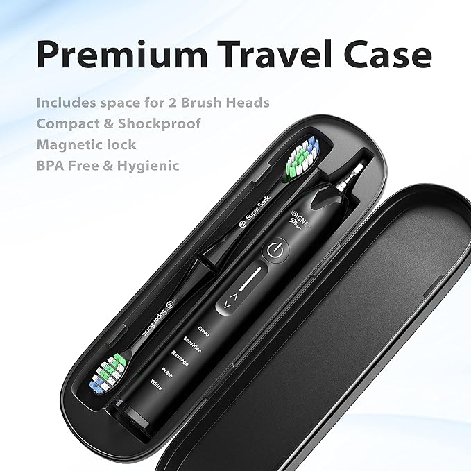 Wagner Stern Ultrasonic Electric Toothbrush - 5 Modes, Pressure Sensor, 8 Brush Heads & Travel Case