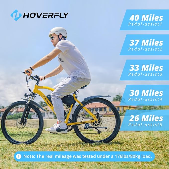 HOVERFLY OUREA 26" Electric Bike for Adults, 750W Peak Motor Mountain Ebike, 20MPH Up to 40 Miles, UL2849 Certified, 7-Speed, Removable Battery, Shock Absorber, Fat Tire Commuter E-Bike-StrideForce Fitness