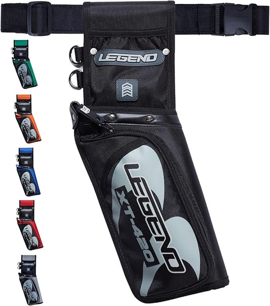 Legend XT420 Field Quiver - Left or Right-Handed Quiver Arrow Holder, Archery Quiver with 3 Arrow Tube, Durable Nylon Hip Quivers with Multiple Pockets for Archery Accessories, Score Card & Tools-StrideForce Fitness