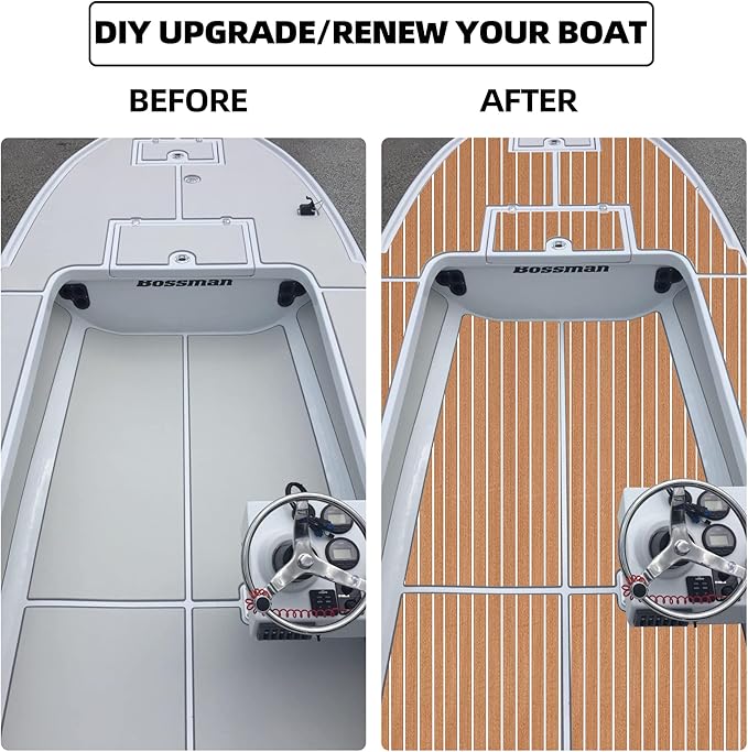 FOCEAN Boat Flooring EVA Foam Boat Decking Faux Teak Marine Flooring Boat Mat Boat Carpet Sheet for Motorboat RV Yacht Kayak Surfboard, 94.5"x 47.2"/35.4"/23.6"/15.7"-StrideForce Fitness