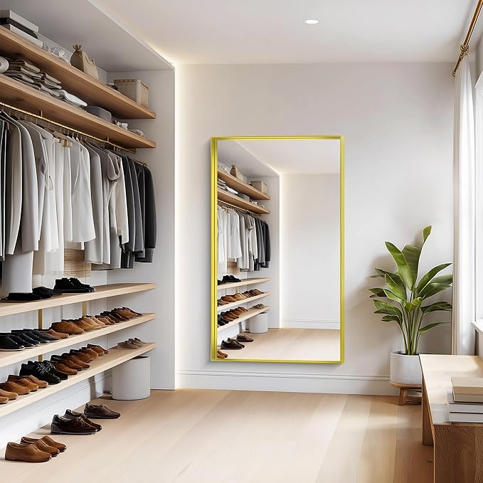 Gold Bathroom Mirror, 36x60 Inch Rectangular Deep Frame Mirror, Large Wall Mounted Bathroom Vanity Mirror Over Sink for Bedroom,Restroom, Living Room, Hangs Vertically or Horizontally-StrideForce Fitness