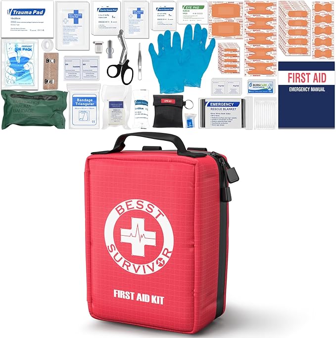 Premium First Aid Kit with Labelled Compartments, Emergency Survival Kit for Car, Home, Hiking and Travel – Compact Medical Kit for Roadside Emergencies, Outdoor Adventures, and Everyday Safety-StrideForce Fitness