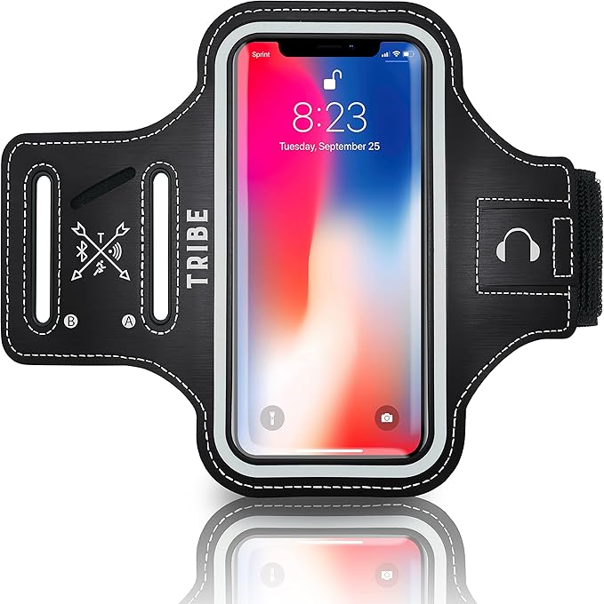 TRIBE Water Resistant Cell Phone Armband Case Running Holder for iPhone Pro Max Plus Mini SE (13/12/11/X/XS/XR/8/7/6/5) Galaxy S Ultra Plus Edge Note (21/20/10/9/8/7/6/5) Adjustable Strap & Key Pocket-StrideForce Fitness