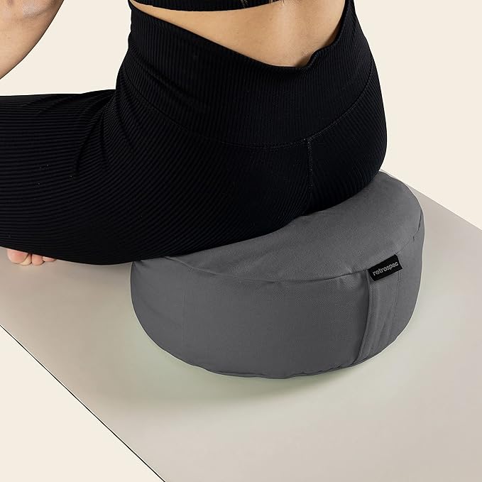 Retrospec Sedona Zafu Meditation Cushion Filled w/Buckwheat Hulls - Yoga Pillow for Meditation Practices - Machine Washable 100% Cotton Cover & Durable Carry Handle, Round-StrideForce Fitness