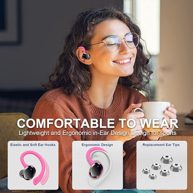 Wireless Earbuds Sport Bluetooth Headphones 5.4, 2025 Bluetooth Earbuds 4 HD Mic, Over-Ear Buds with Earhooks ENC Noise Canceling Earphones, 48Hrs Stereo, IP7 Waterproof Headset for Workout/Running-StrideForce Fitness
