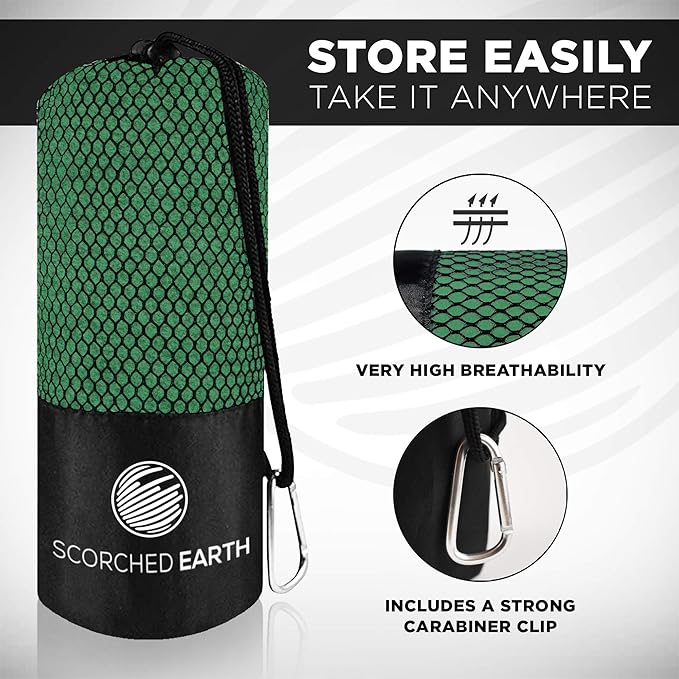 ScorchedEarth Microfiber Travel & Sports Towel Set (Evergreen) - XL Set (39x70.5 & 12x24)-StrideForce Fitness