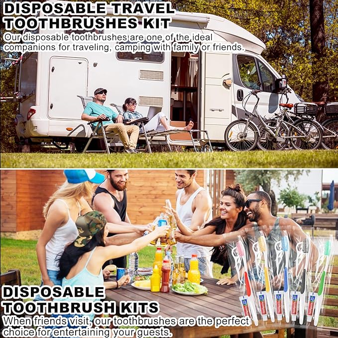 HAIFOTRVA Disposable Toothbrushes with Toothpaste and Floss,50pcs Single Use Individually Wrapped Disposable Travel Toothbrushes and Dental Floss Kit Bulk for Homeless,Airbnb,Dentist,Hotel(5 Colors)