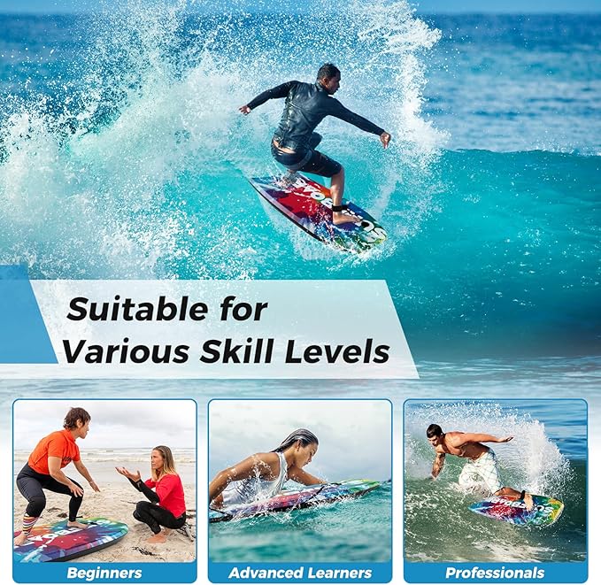 KOTEK 33/37/41 Inch Body Board with Wrist Leash, EPS Core, Dual Channel, HDPE Slick Bottom, Bodyboard for All Skill Levels & Wave Conditions-StrideForce Fitness