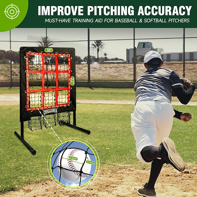 9 Hole Pitching Net, Heavy-Duty Baseball Net with Strike Zone for Pitching and Hitting, Height Adjustable Training Equipment with 9 Pocket Pitching Target for Baseball & Softball Practice-StrideForce Fitness