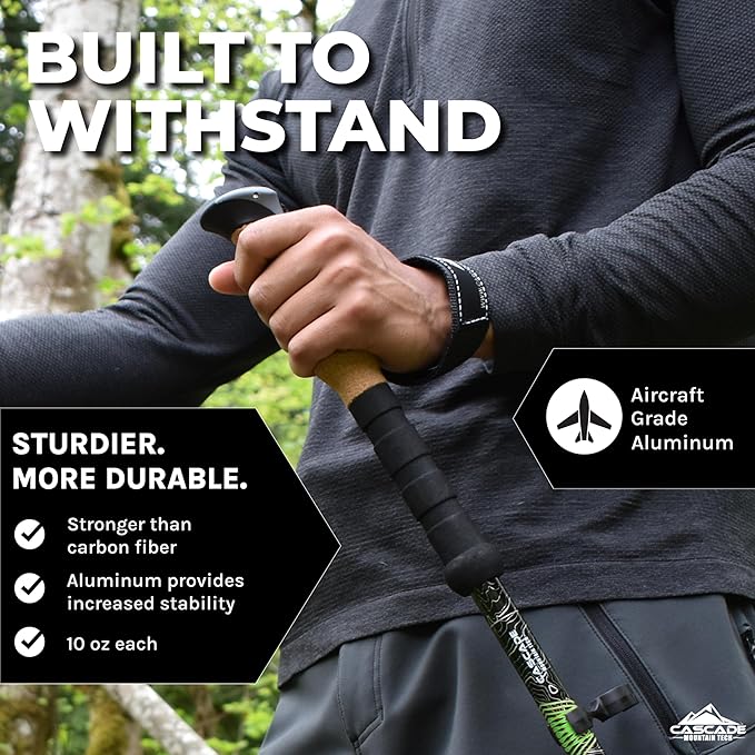 Cascade Mountain Tech Lightweight Aircraft-Grade Aluminum Trekking Poles with Extended Down Grip Plus Tip Kit-StrideForce Fitness