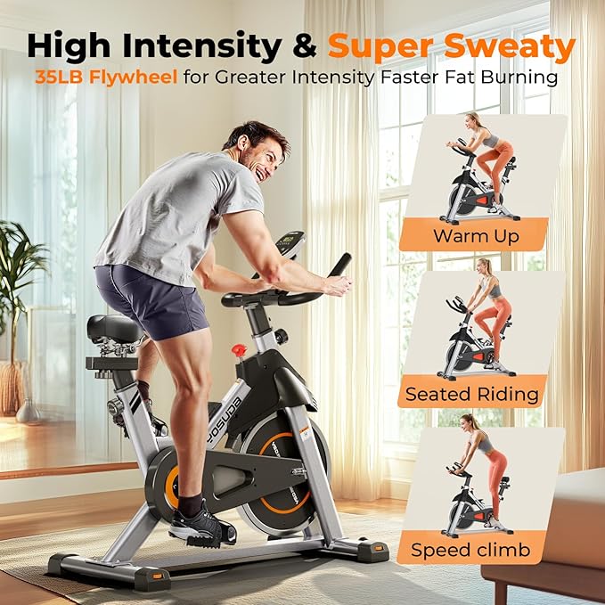 YOSUDA Exercise Bike, Brake Pad Stationary Bike for Home with Exclusive App, Magnetic Indoor Cycling Bike with 300 lb Weight Capacity, Low Noise, Tablet Holder and Fitness Courses for Weight Loss-StrideForce Fitness