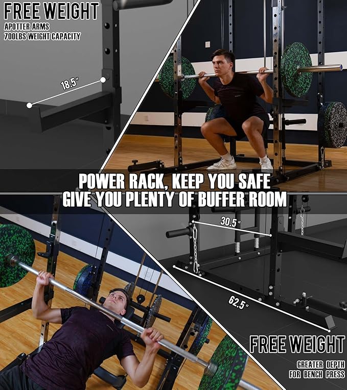 Eonfit E2 Power Cage，1500LB Squat Rack with Cable Crossover System.Multi-Function Power Rack for Home Gum.All-in-One Squat Rack with More Training Attachments-StrideForce Fitness