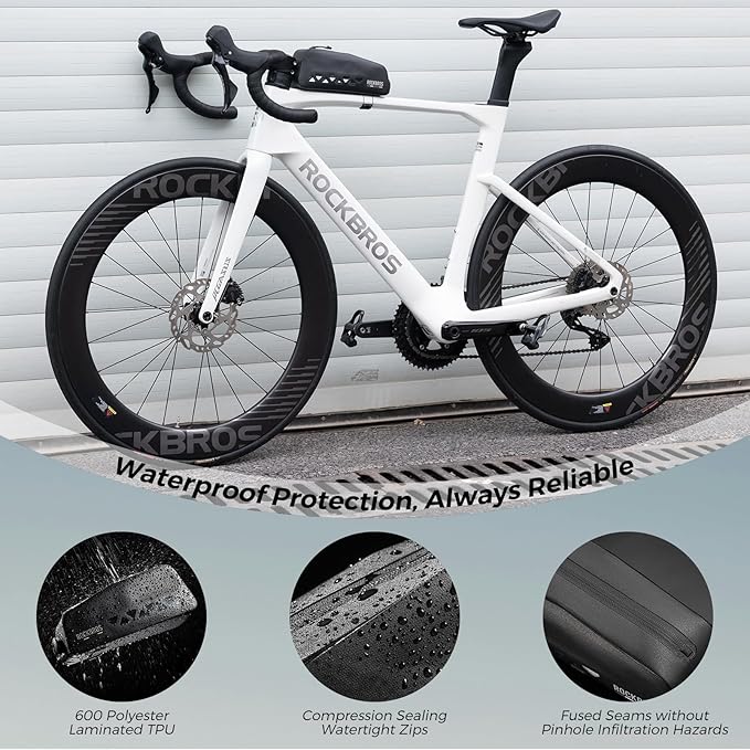 ROCKBROS Top Tube Bike Bag Waterproof Bike Frame Bag Lightweight Buckle Lock Design TPU Material Top Tube Bag Easy Install Cycling Top Tube Front Frame Pack 1L Capacity-StrideForce Fitness