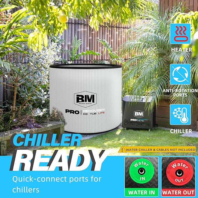 Inflatable Ice Bath Tub for Athletes - Cold Plunge Tub Compatible Water Chiller, Insulated Lid, EVA Groundsheet, Backpack, 115 Gallon, 37.4" L x 37.4" W x 29.53" H-StrideForce Fitness