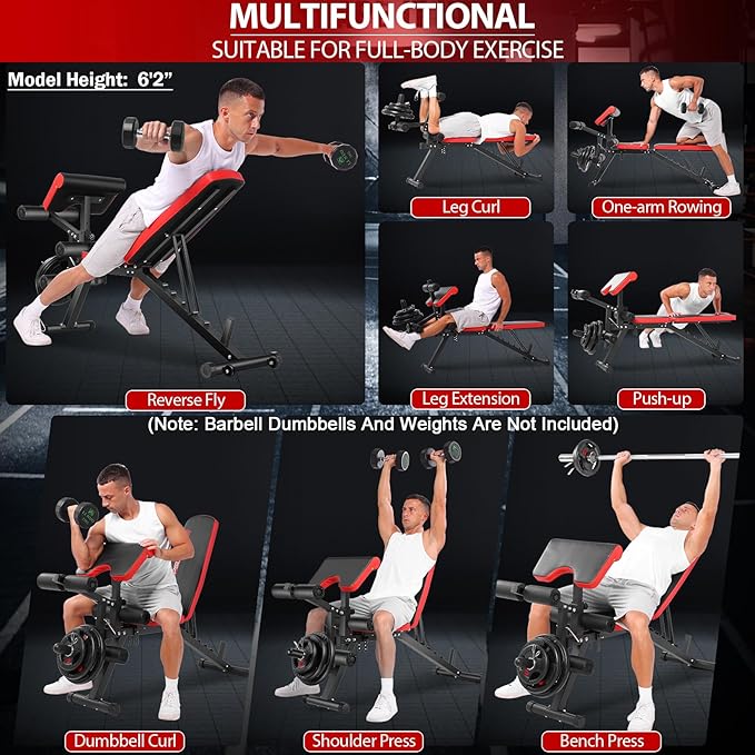 OPPSDECOR Adjustable Weight Bench with Leg Extension, Leg Curl - 800 LBS Heavy Duty Workout Bench for Home Gym - Preacher Curl, Flat, Incline, Decline Sit Up - Full Body Workout-StrideForce Fitness