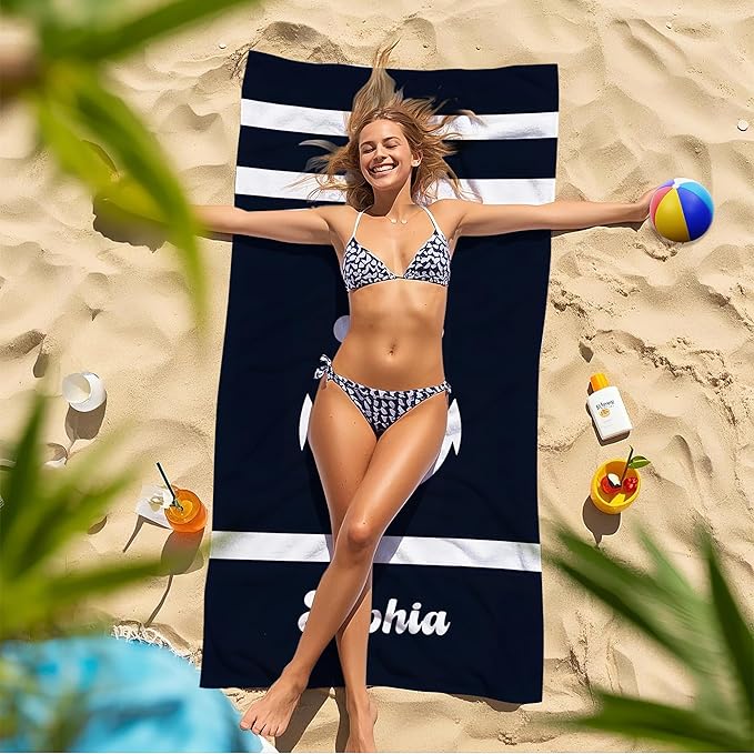 JML Personalized Beach Towel with Name, Custom Anchor Beach Towel, Customized Microfiber Pool Towel, Quick Dry & Absorbent Swim Towel for Adult,Anniversary, Birthday, Summer Holiday,Vacation-StrideForce Fitness