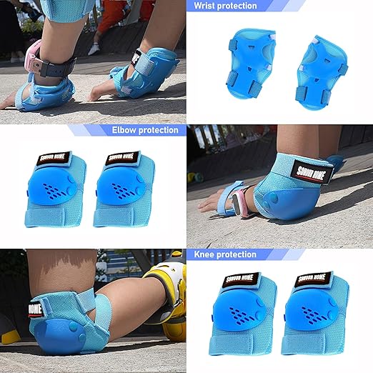 Youth/Kids Knee Pads Elbow Pads Wrist Guards Protective Gear Set 6 Pcs for 3-15 Years Child Roller Skates, Skateboard, Cycling, Inline Skating, BMX Bike, Balance Bike, Scooter Riding and Other Outdoor Sports-StrideForce Fitness