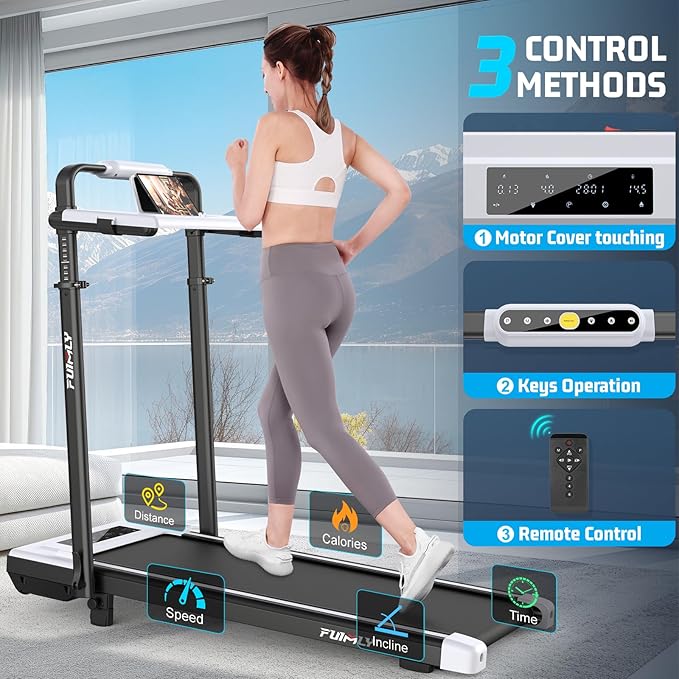 Walking Pad Treadmill with Desk Workstation, 10% Incline Foldable Treadmill with Handrail, 300lbs Capacity, 3 Control Methods, 8 in 1 Folding Treadmills for Home Office-StrideForce Fitness