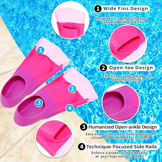 Kids Swim Fins,Short Comfortable Flippers for Lap Swimming and Training for Child,Girls,Boys,Beginners-StrideForce Fitness