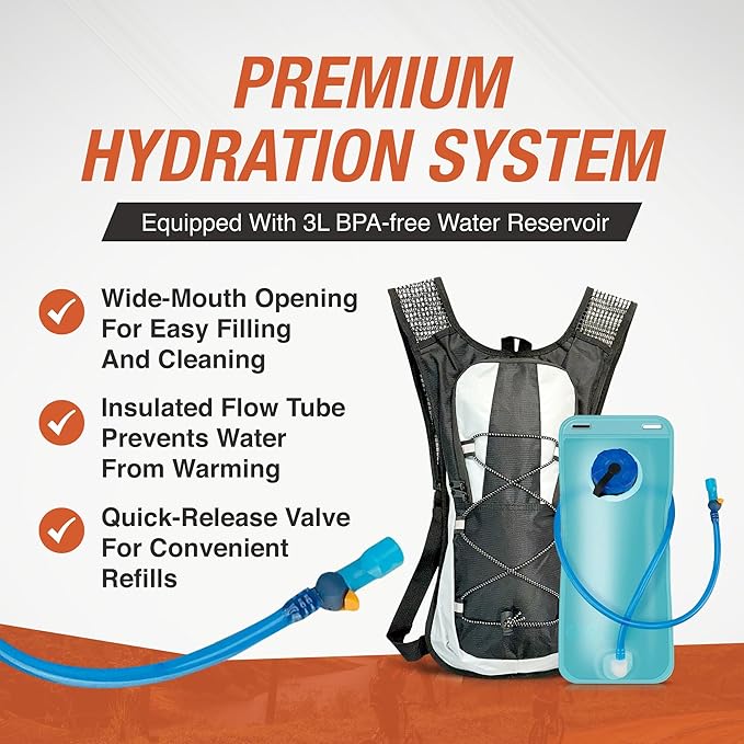 Military-Grade Hydration Backpack, 3L Water Reservoir Pack with Insulated Flow Tube, Tactical Outdoor Gear for Hiking Camping Cycling, Adjustable Padded Straps, Weather-Resistant Pack-StrideForce Fitness