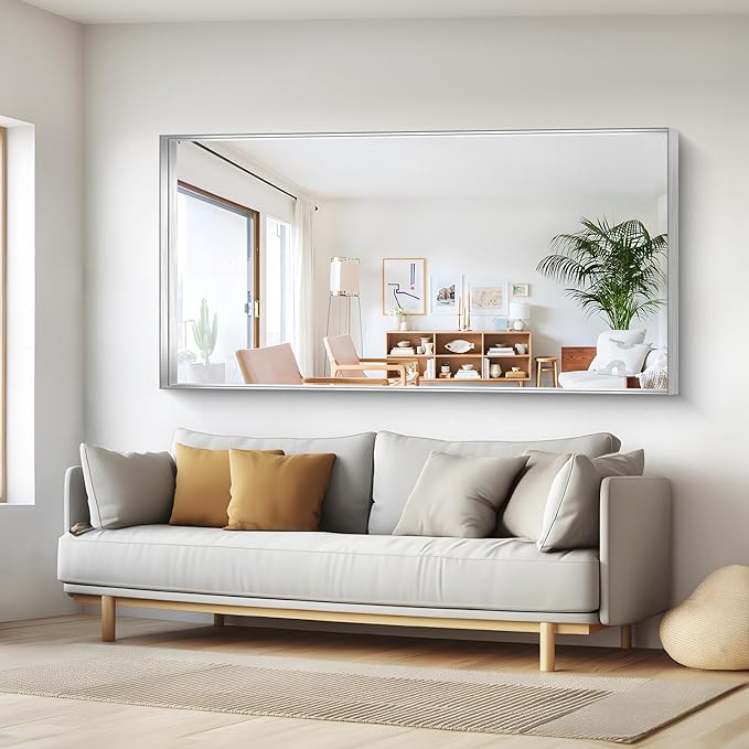 Silver Bathroom Mirror, 72x36 Inch Rectangular Framed Mirror, Large Wall Mounted Bathroom Vanity Mirror Over Sink for Bedroom,Restroom, Living Room, Hangs Vertically or Horizontally-StrideForce Fitness