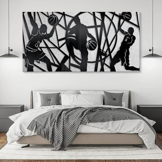 Large Sports Wall Art, Black and White Wall Art Basketball Poster Canvas Print Modern Pictures Paintings Ready to Hang Boys Teen Room Bedroom Home Office Gym Decor 29x58 IN-StrideForce Fitness