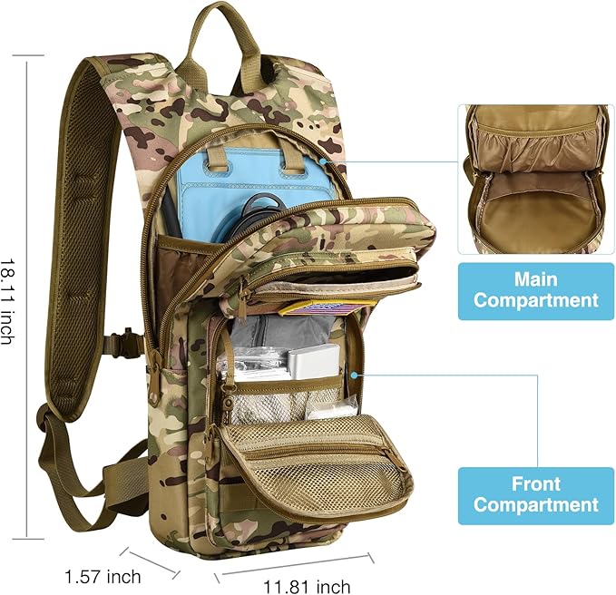 GENILU Tactical Hydration Backpack with 3L Water Bladder, Lightweight Molle Water Backpack Daypack for Men Women-StrideForce Fitness