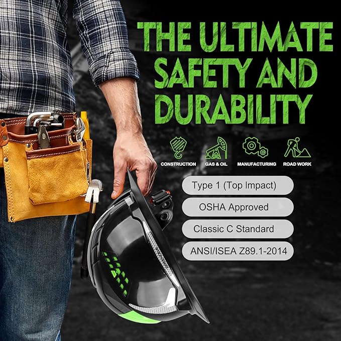 GREEN DEVIL Matrix Full Brim Hard Hat with Headlight Vented Construction Safety Helmet OSHA Approved Cascos De Construccion Work Hardhat for Men&Women-StrideForce Fitness