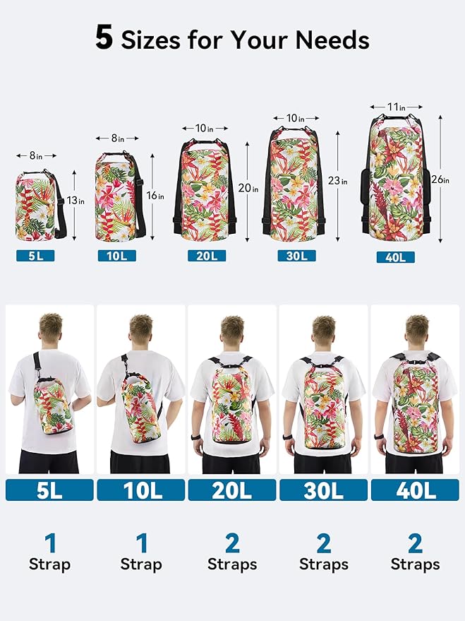 HEETA Waterproof Dry Bag for Women Men(Upgraded Version) 5L/10L/20L/30L/40L Roll Top Lightweight Dry Storage Bag Backpack with Emergency Whistle for Travel, Swimming, Boating, Kayaking, Camping, Beach-StrideForce Fitness