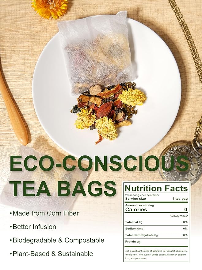 TeeLux Dandelion Wolfberry Tea, Blend with Chrysanthemum, Goji Berries, Cassia Seed, Licorice, Smooth & Mellow Flavor, Caffeine Free, 20 Count