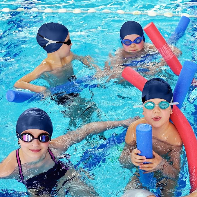 Syhood 6 Pieces Unisex Adult Silicone Swim Cap Waterproof Swimming Hat Non Slip Pool Hat Elastic Silicone Cap for Long and Short Hair-StrideForce Fitness